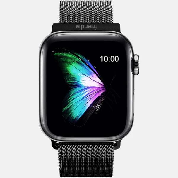 Friendie Stainless Steel Link Woven Mesh Infinite Loop Band - The Melbourne in Black - Compatible with Apple Watch Size 42mm To 45mm