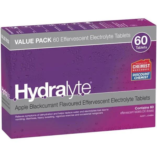 Hydralyte Electrolyte Effervescent Apple Blackcurrant 60 Tablets Exclusive Size