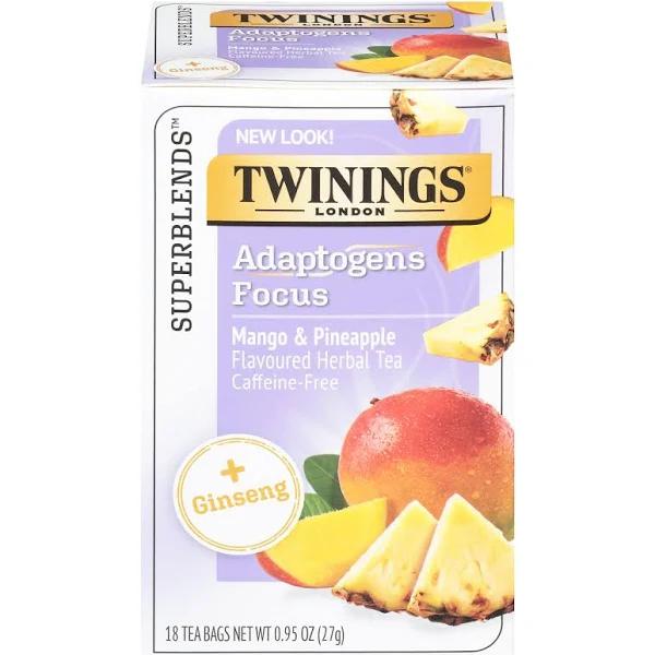 Twinings Focus Herbal Tea Ginseng Mango & Pineapple Caffeine Free 18 Tea Bags 0.95 oz (27 g)