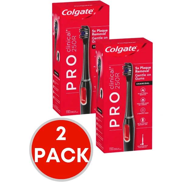 2 x Colgate Pro Clinical Electric Toothbrush 250R Charcoal