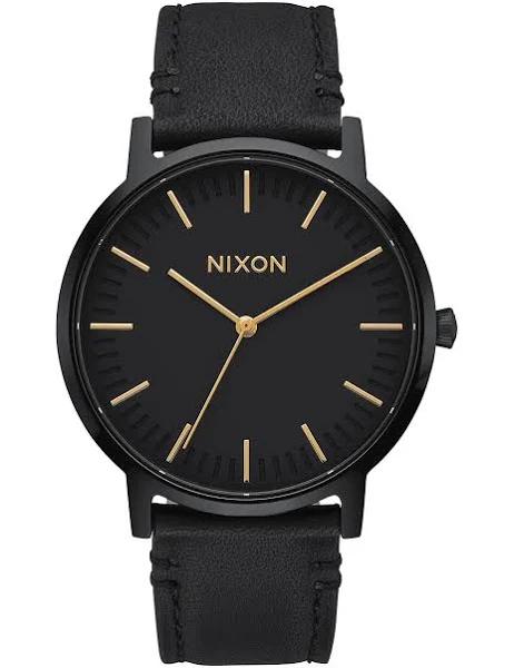 Nixon Porter Leather Watch - Black / Gold