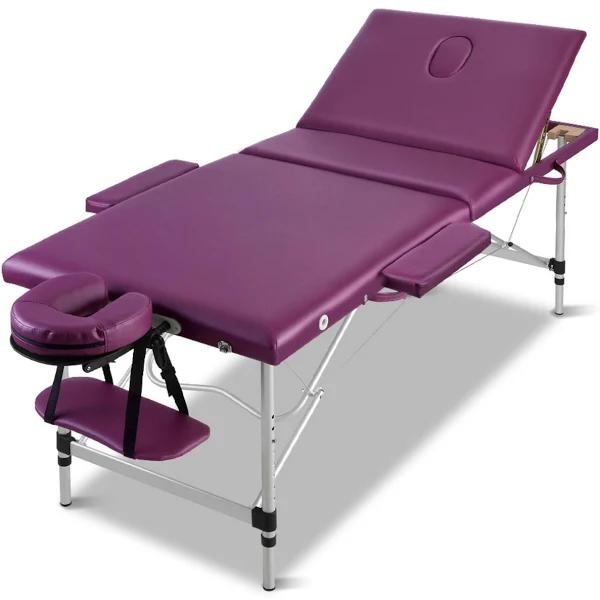 Zenses 3 Fold Portable Aluminium Massage Table Bed Beauty Therapy Purple 75cm