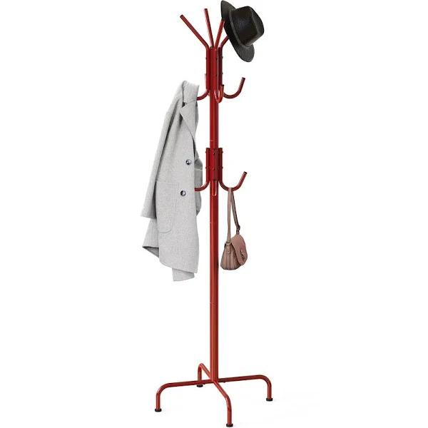 Simple Houseware Standing Coat and Hat Hanger Organizer Rack, 12 Hooks Red