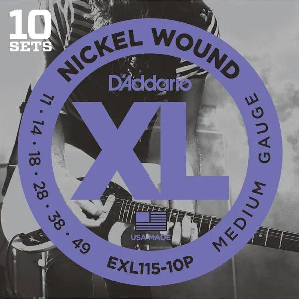 D'Addario EXL115-10P Nickel Wound Electric Guitar Strings 10-Pack - Medium (11-49)