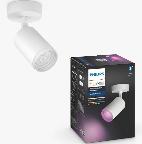 Philips Hue Fugato White & Colour Ambiance Smart Single Ceiling Spotlight LED (GU10) with Bluetooth, White, Compatible with Alexa, Google Assistant