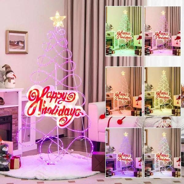 Costway 170 cm Led Christmas Tree Light Pre-lit Xmas Tree 6 Lighting Modes String Lights Party