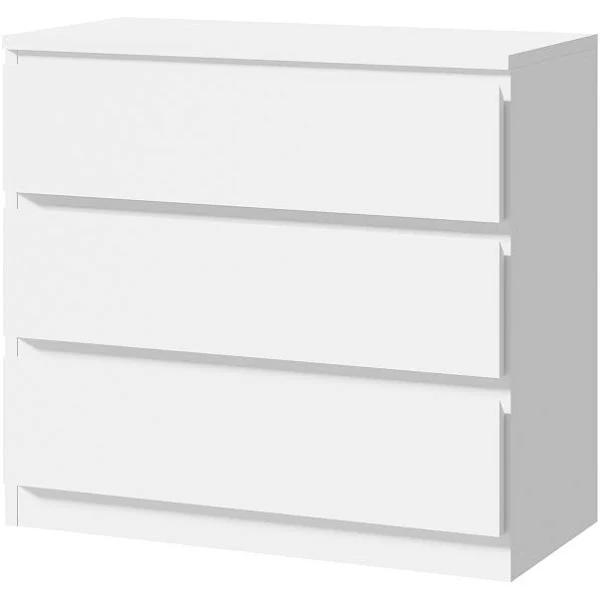 Oikiture 3 Chest of Drawers Lowboy White