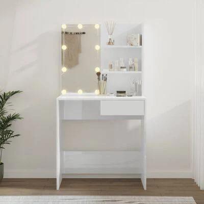 vidaXL Dressing Table with LED High Gloss White 74.5x40x141 cm