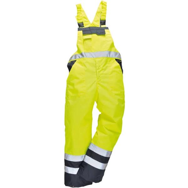 Portwest Unisex Contrast Hi Vis Bib and Brace Coveralls - Unlined (S488) / Workwear (Yellow/ Navy) (XL)