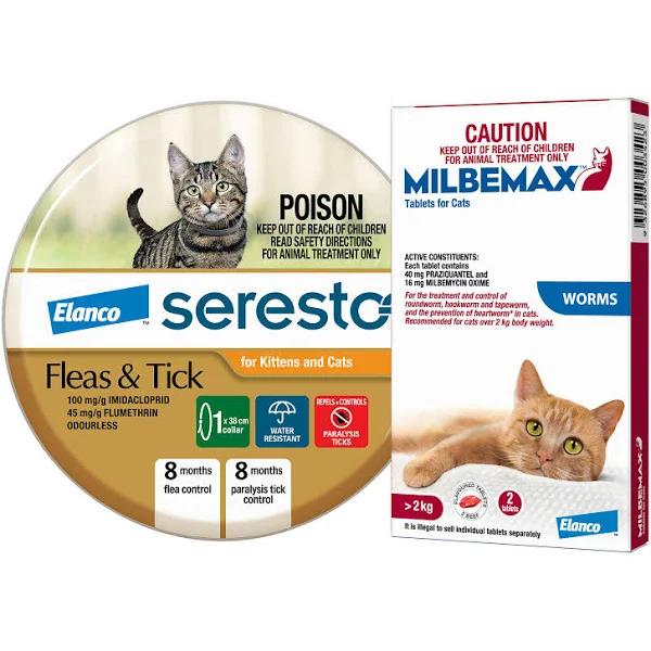 Advantage Seresto Fleas & Tick Collar & Milbemax Allwormer for Cats, 2 Tablets, Over 2kg