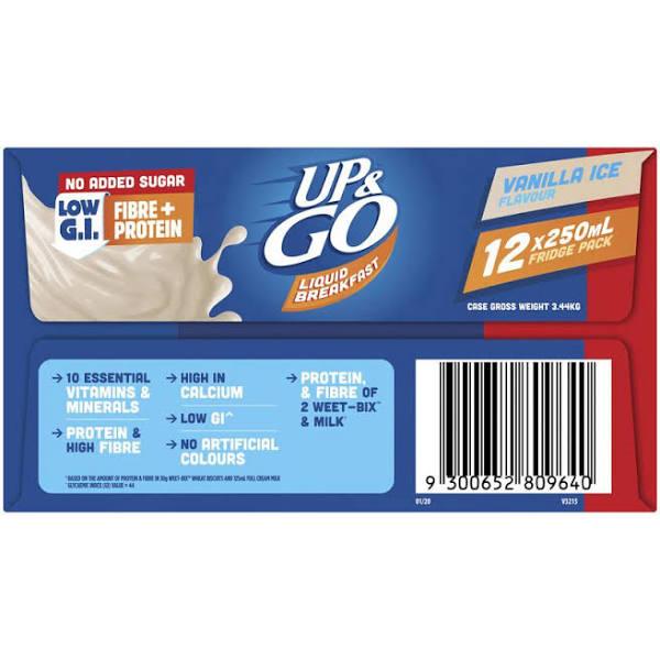 Sanitarium Up&Go No Added Sugar Liquid Breakfast Vanilla Ice 12 Pack