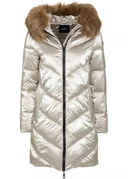 Imperfect Elegant Long Down Jacket With Eco-Fur Hood - L