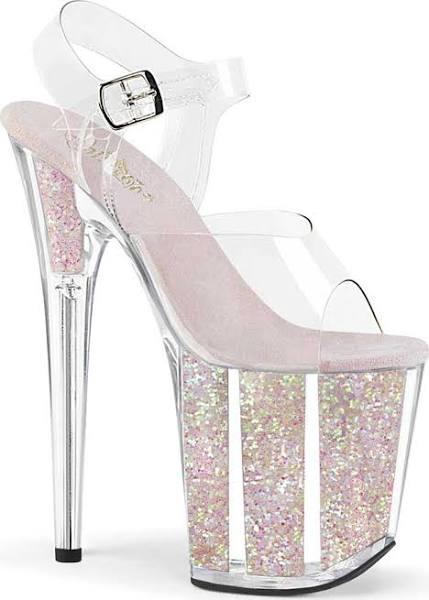 Pleaser FLAMINGO-808UVG Clear/Neon Opal Glitter Platform Sandal Size 8