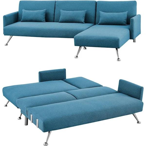 Foret 3 Seater Sofa Bed Modular Corner Lounge Recliner Couch Chaise Fabric Blue - AfterPay & zipPay Available