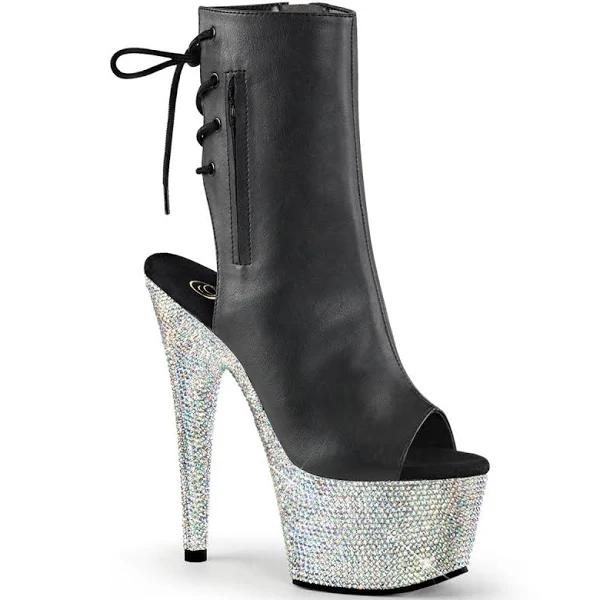 Pleaser BEJEWELED-1018DM-7 Black & Rhinestone Ankle Boots 9