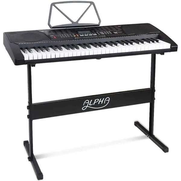 Alpha 61 Key Lighted Electronic Piano Keyboard LCD Electric W Holder Music Stand