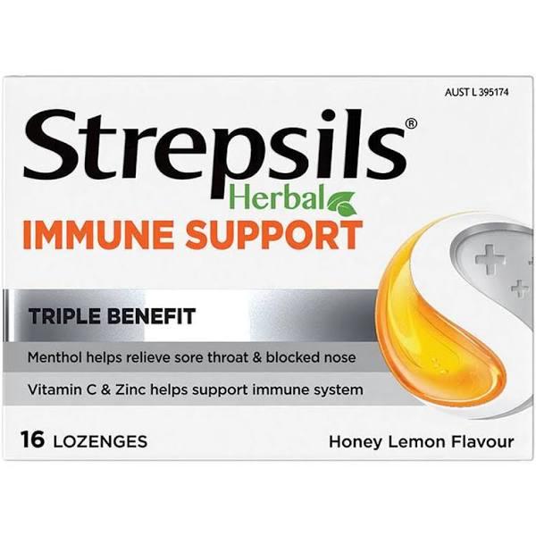 Strepsils Herbal Immune Support Honey Lemon 16 Lozenges