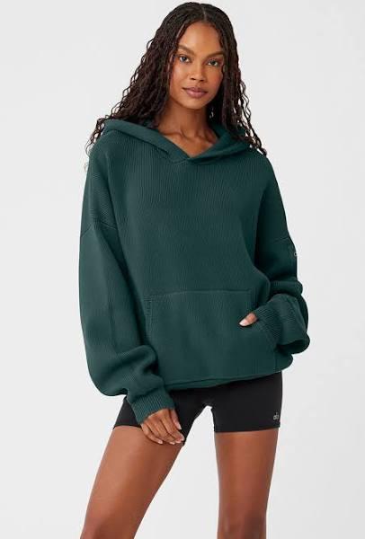 Scholar Hooded Sweater Sweatshirt in Midnight Green, Size: Large | Alo Yoga