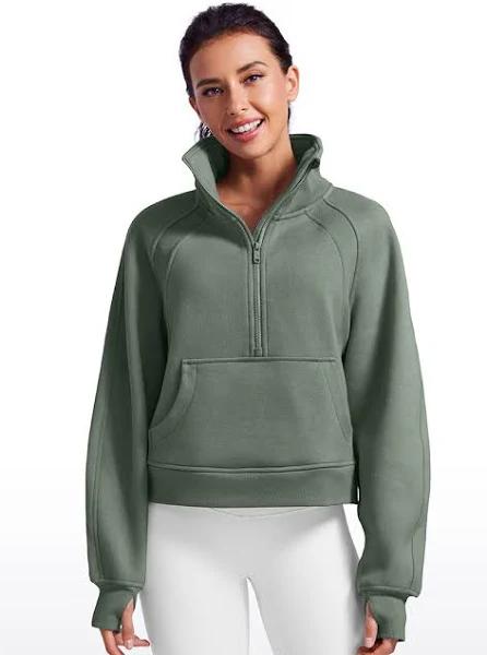 CRZ Yoga Women's Oversied Fit Outerwear Fleece Lined Half Zip Hoodies Grey Sage / L