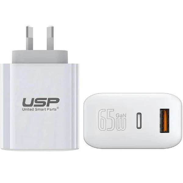 USP 65W DualPorts USB-C/USB-A GaN Wall Charger - White [6972890207996]