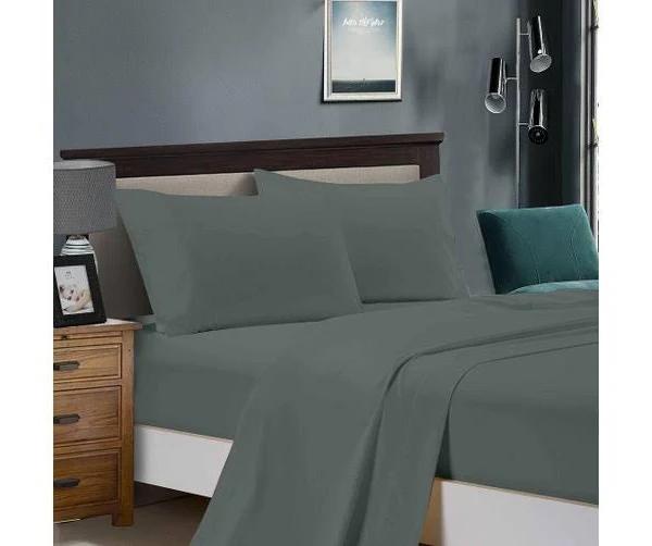 1000TC Ultra Soft King Size Bed Charcoal Flat Fitted Sheet Set Wrinkle Resistant