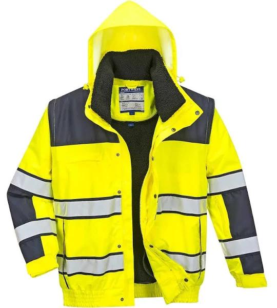 Portwest C466 Hi-Vis Classic Bomber Jacket Yellow / Navy