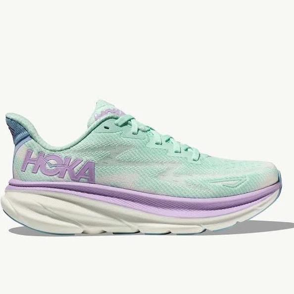 Hoka Clifton 9 Shoes Off-White Green Pastel Lilac White Women - 44