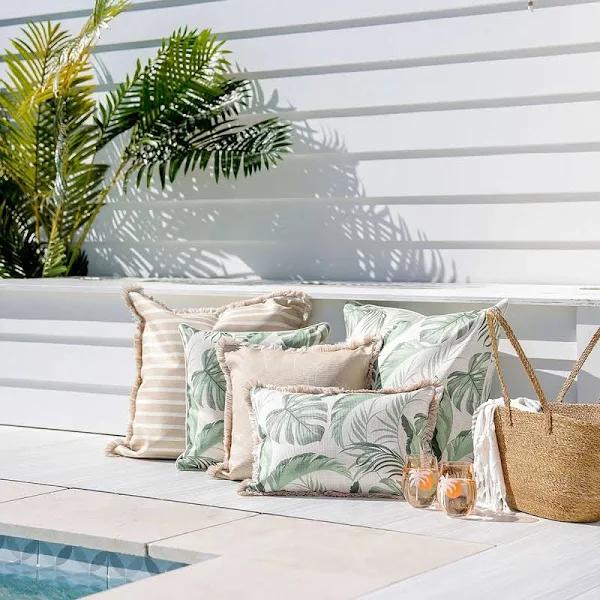 Cushion Cover Coastal Fringe Hampton Stripe Beige 60cm x 60cm