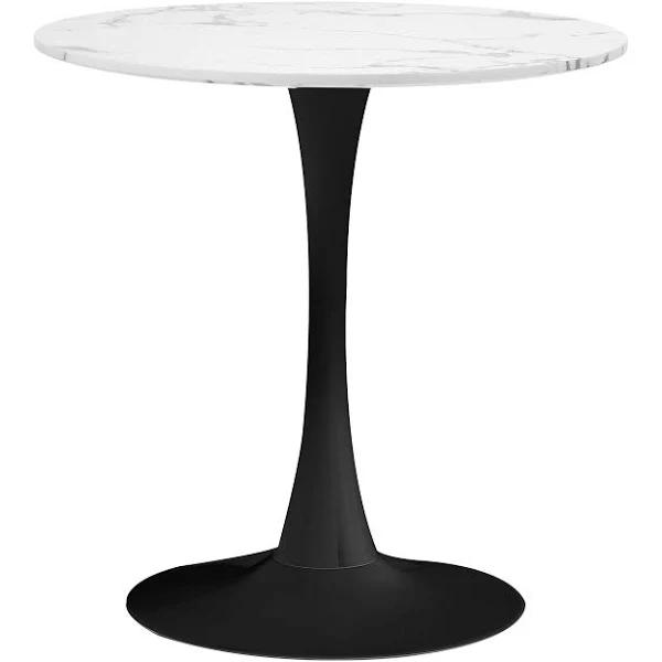 Oikiture 60cm Dining Table Kitchen Marble Tulip Round Metal Leg White&Black