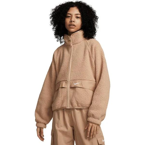 Nike Womens Sportswear Sherpa Jacket Beige S @ Rebel Active