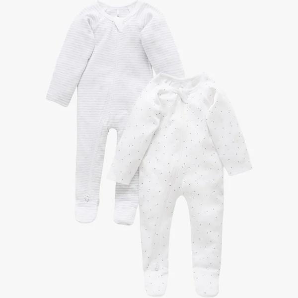 Purebaby 2pk Zip Growsuit - Grey/Grey Spot 00000