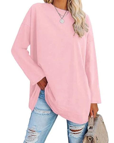 Fisoew Women's Long Sleeve Oversized T Shirts Loose Casual Crewneck Tunic Tops Soft Blouse