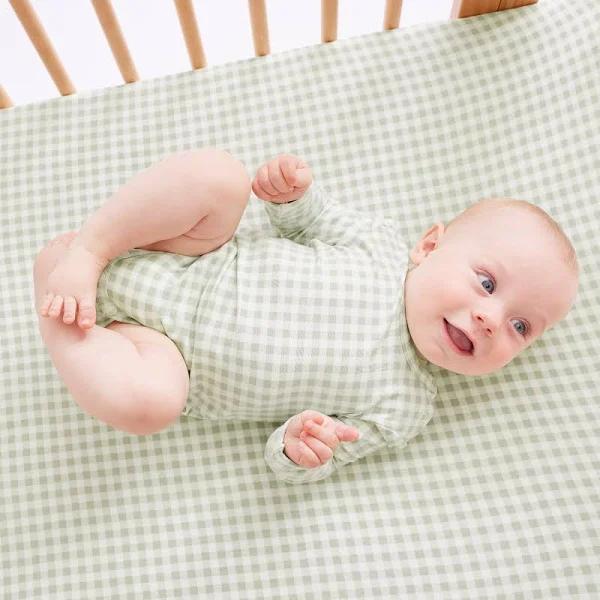 Fitted Cot Sheet | Sage Gingham | Kynd Baby