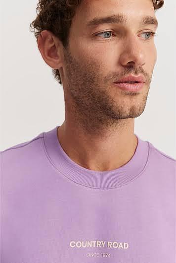 Country Road Men's Australian Modern Logo Sweat Top Dusty Lilac in Size XS | 100% Cotton