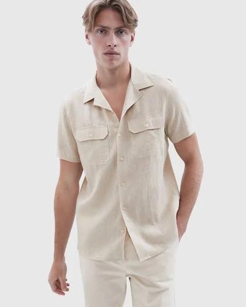 Unison Camp Collar Linen Regular Shirt in Grey S