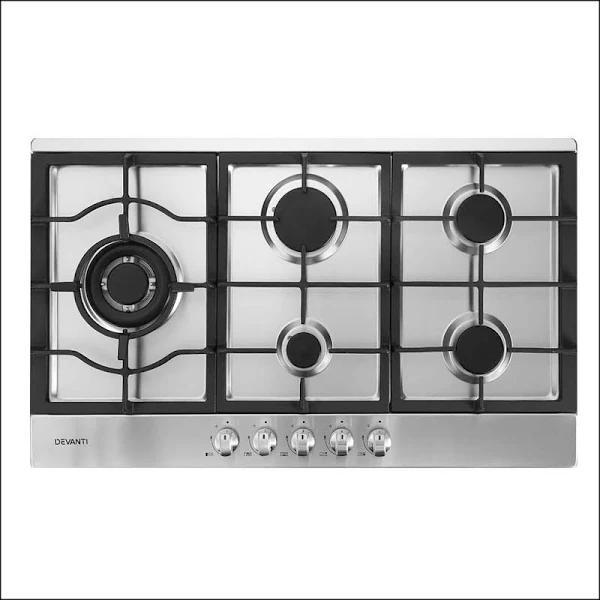 Gas Cooktop 90cm Kitchen Stove Cooker 5 Burner Stainless Steel NG/LPG Silver