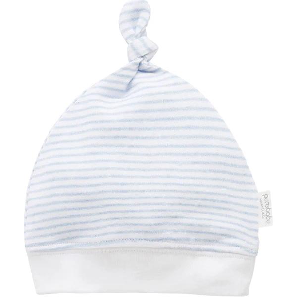 Purebaby Knot Hat Pale Blue Melange Stripe / XS