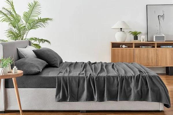 Ovela 150gsm Cotton Flannelette Bed Sheet Set (Charcoal, Queen)