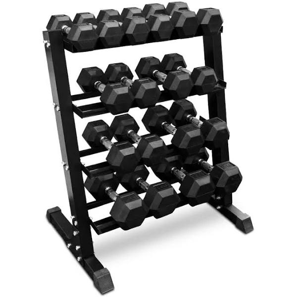 4-15kg Rubber Hex Dumbbell Set & Rack