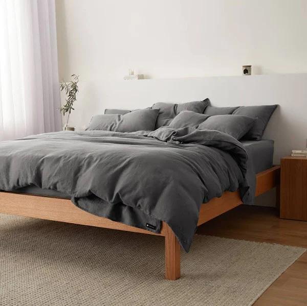 Eve Linen | Charcoal Quilt Cover | Super King | Sheet SOCIETY