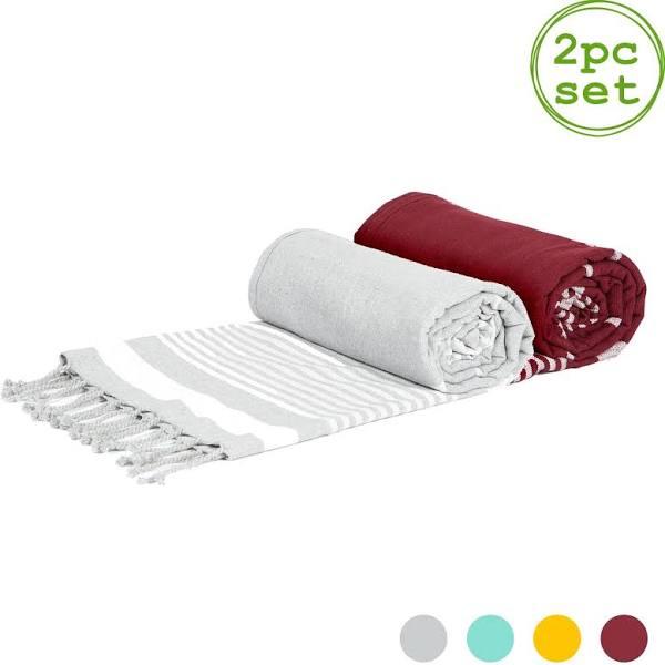 Nicola Spring 4pc Deluxe Turkish Cotton Towels Set - Burgundy + Grey