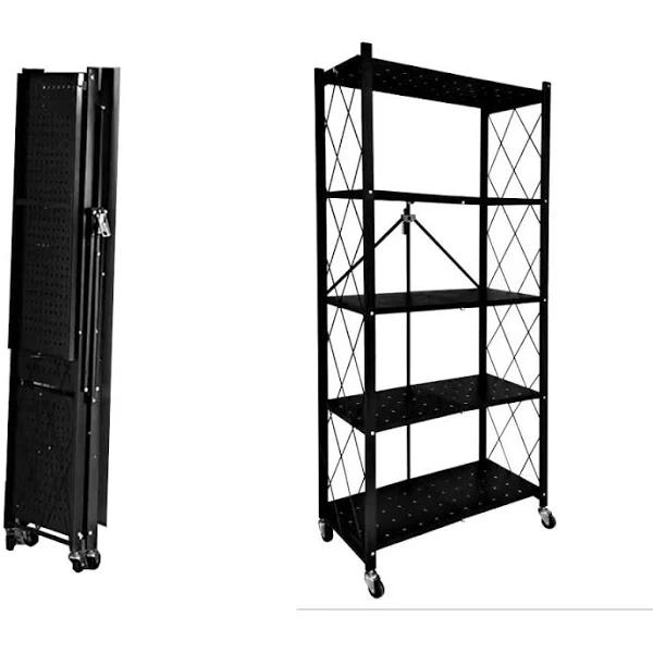 Foret Bookshelf Foldable Shelf Metal Display Rack Kitchen Shelves Wheels Storage 4/5 Tier