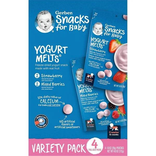 Gerber, Snacks for Baby, Yogurt Melts, 8+ Months, Strawberry & Mixed Berries, 4 Pack, 1 oz (28 g) ea