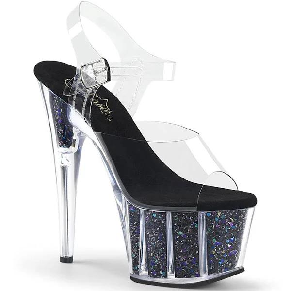 ADORE-708CG Clear/Black Confetti Glitter Platform Sandal 5