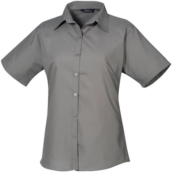 Premier Short Sleeve Poplin Blouse / Plain Work Shirt (Dark Grey) (22)