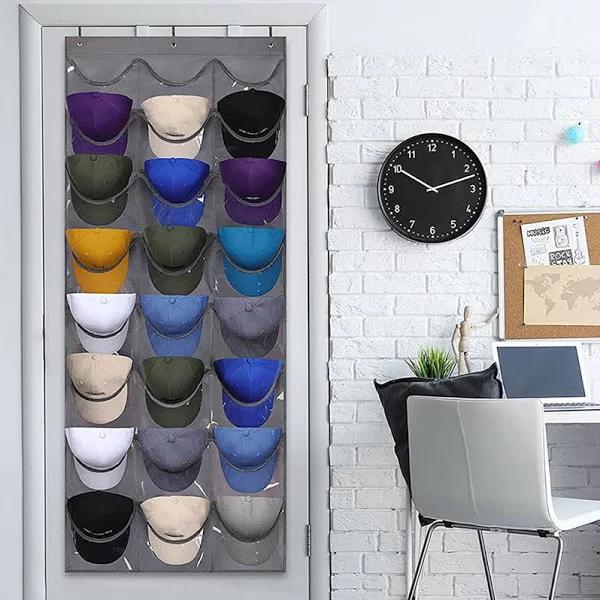 Hat Rack 24 Pocket Over The Door Cap Organizer for Baseball Cap Collection Dark Grey - AfterPay & zipPay Available