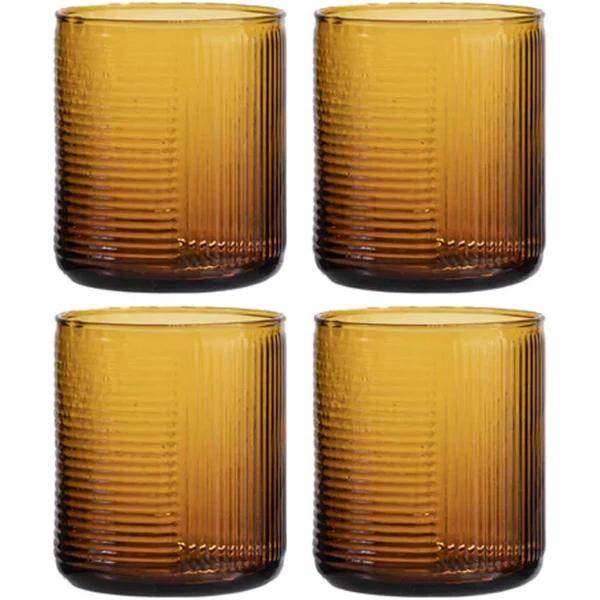 Ladelle Savannah Ribbed Amber Glass Tumbler Set 380ml 4pc