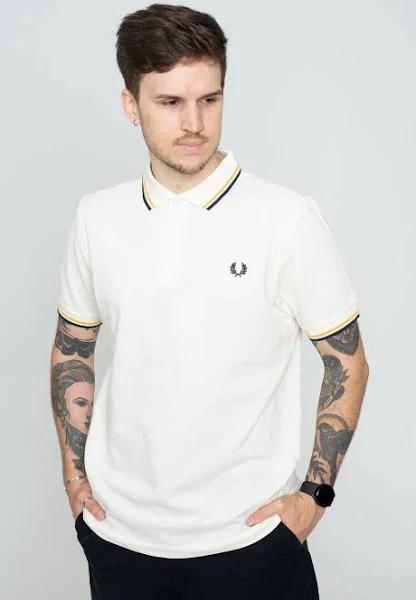 Fred Perry Twin Tipped Polo Shirt Ecru/gold/navy Size 2XL