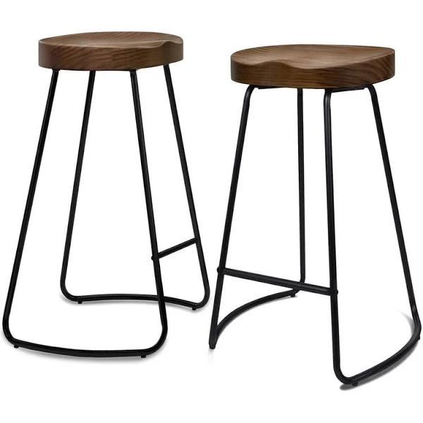 ALFORDSON 2x Bar Stools 75cm Tractor Kitchen Wooden Vintage Chair Dark - Earn Everyday Rewards, AfterPay Available