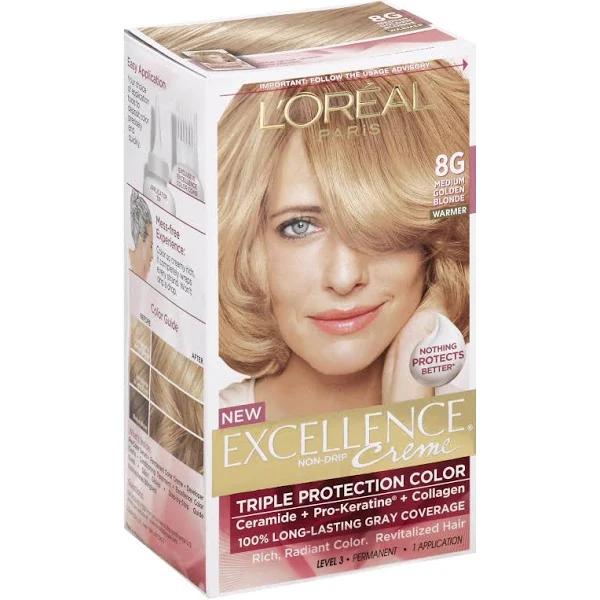 L'Oreal Paris Excellence Creme Hair Color, Medium Golden Blonde 8G